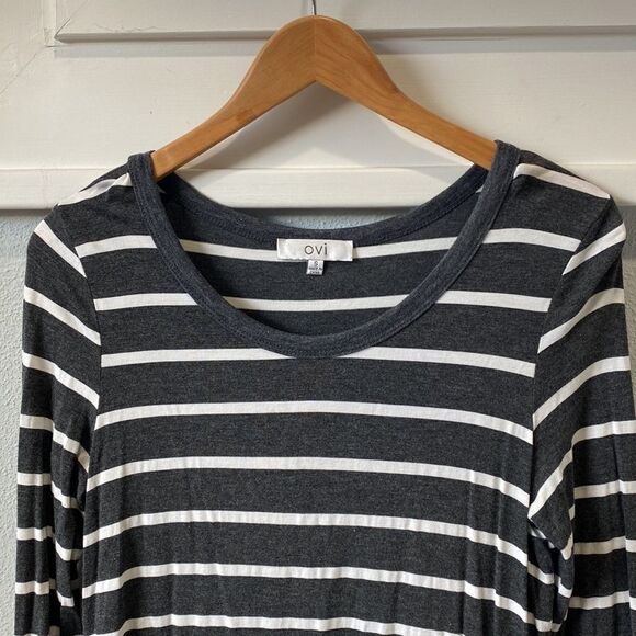 Jersey knit gray white striped dress - Picture 3 of 5